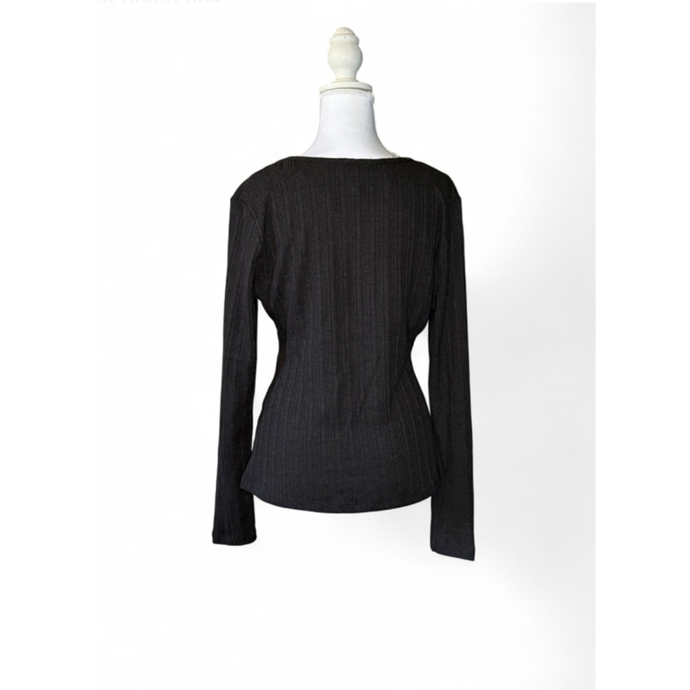 Patrizia Luca Milano Black Textured Wrap Front Long Sleeve Top | Size Small | NW - Picture 2 of 5